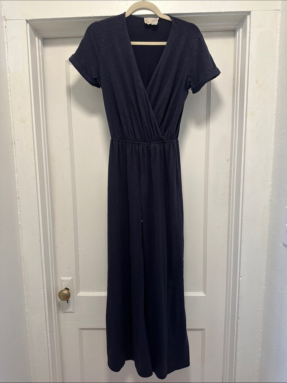 Anthropologie Navy Short-Sleeve Wrap Jumpsuit